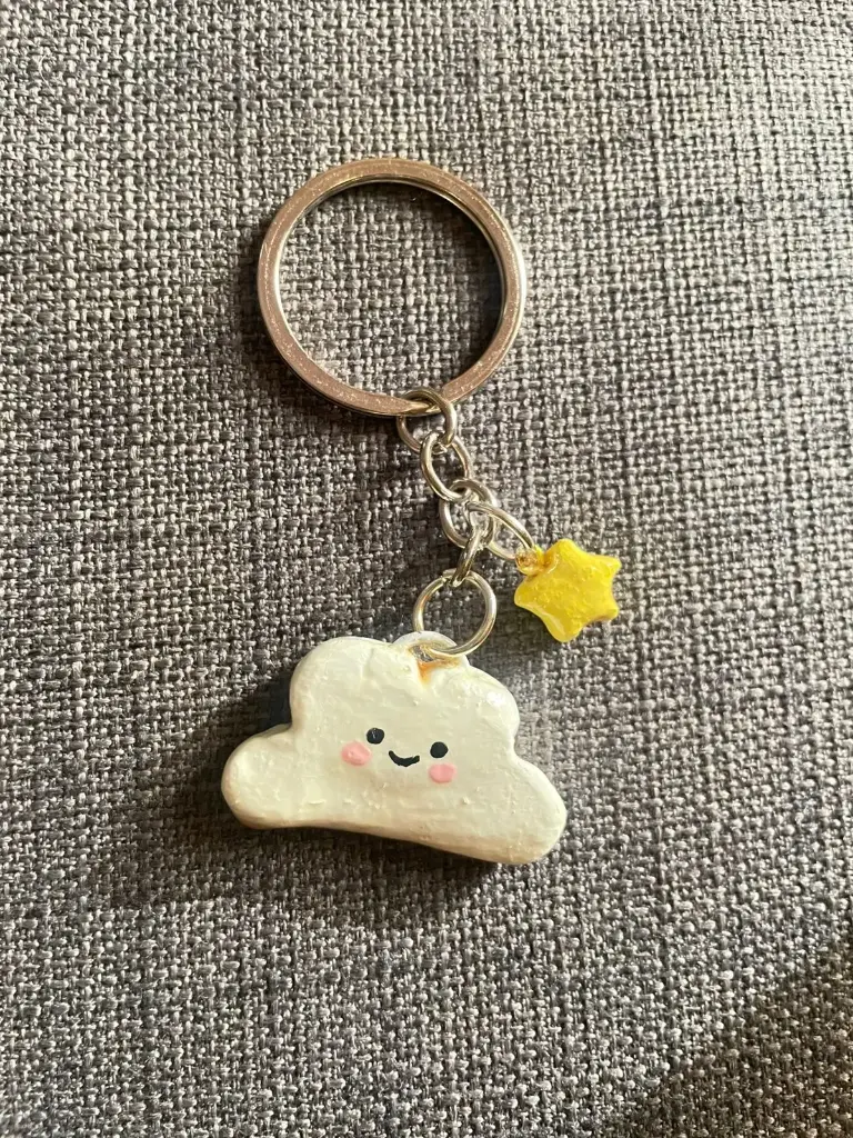 Cute Cloud and Star Clay Keychain