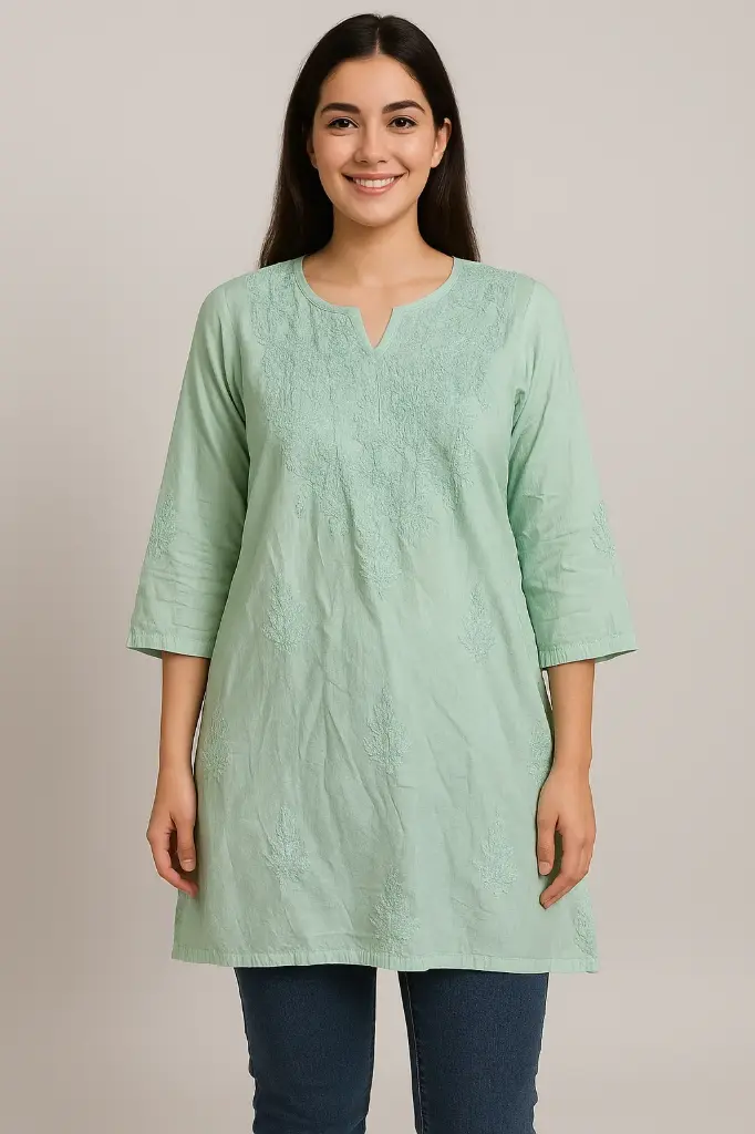 Sea Green Short Chikankari Kurti