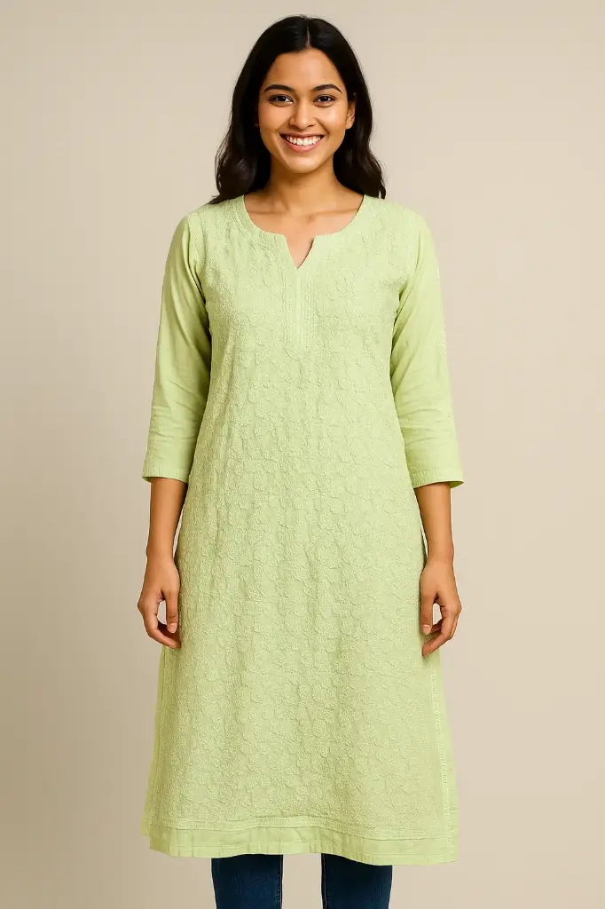 Floral Lime green Chikankari Kurti 
