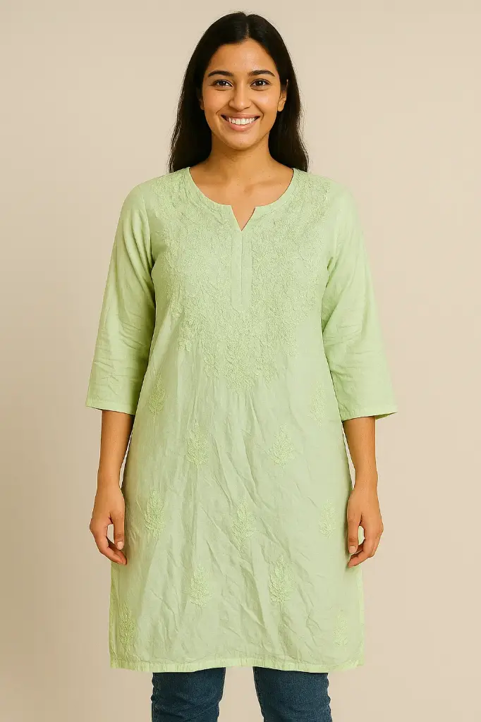 Light Green Short Chikankari Kurti