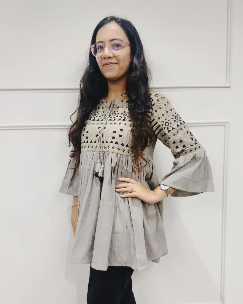 Grey Flared Embroidered Top