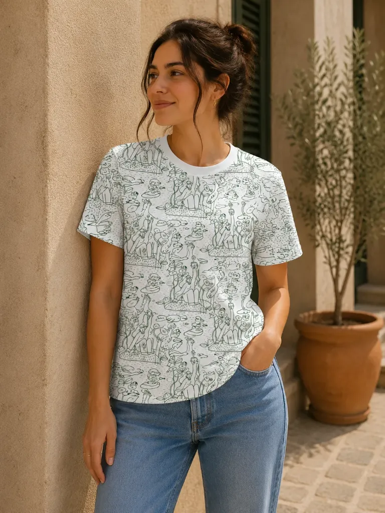 Island in the Sky White & Green Unisex Tshirt (S)