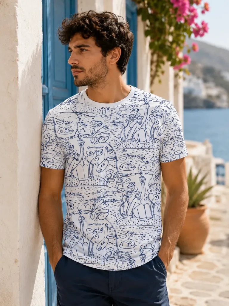 Island in the Sky White & Blue Unisex Tshirt (S)