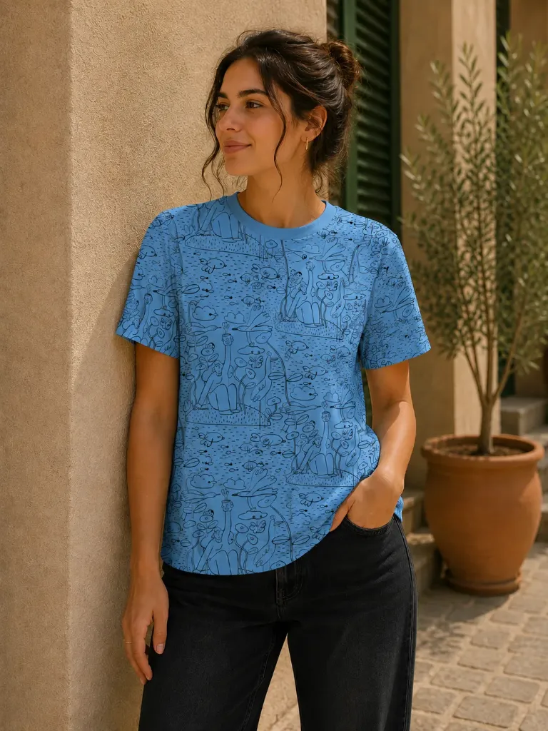 Island in the Sky Blue & Black Unisex Tshirt (S)
