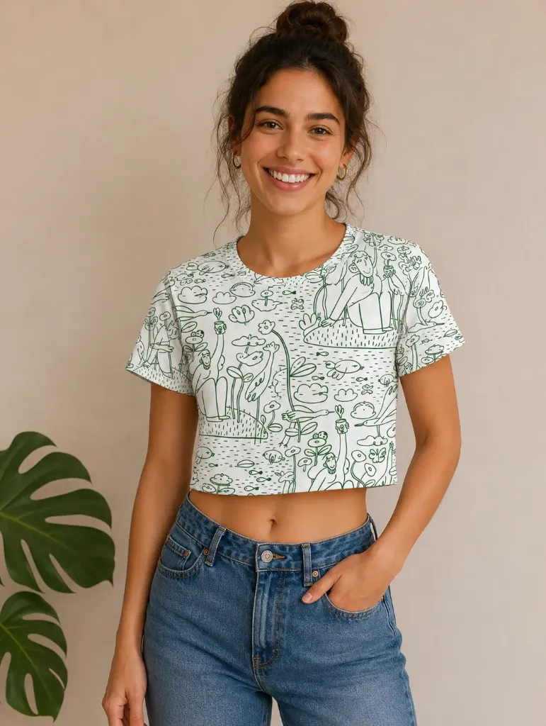 Island in the Sky White & Green Crop Tshirt (S)