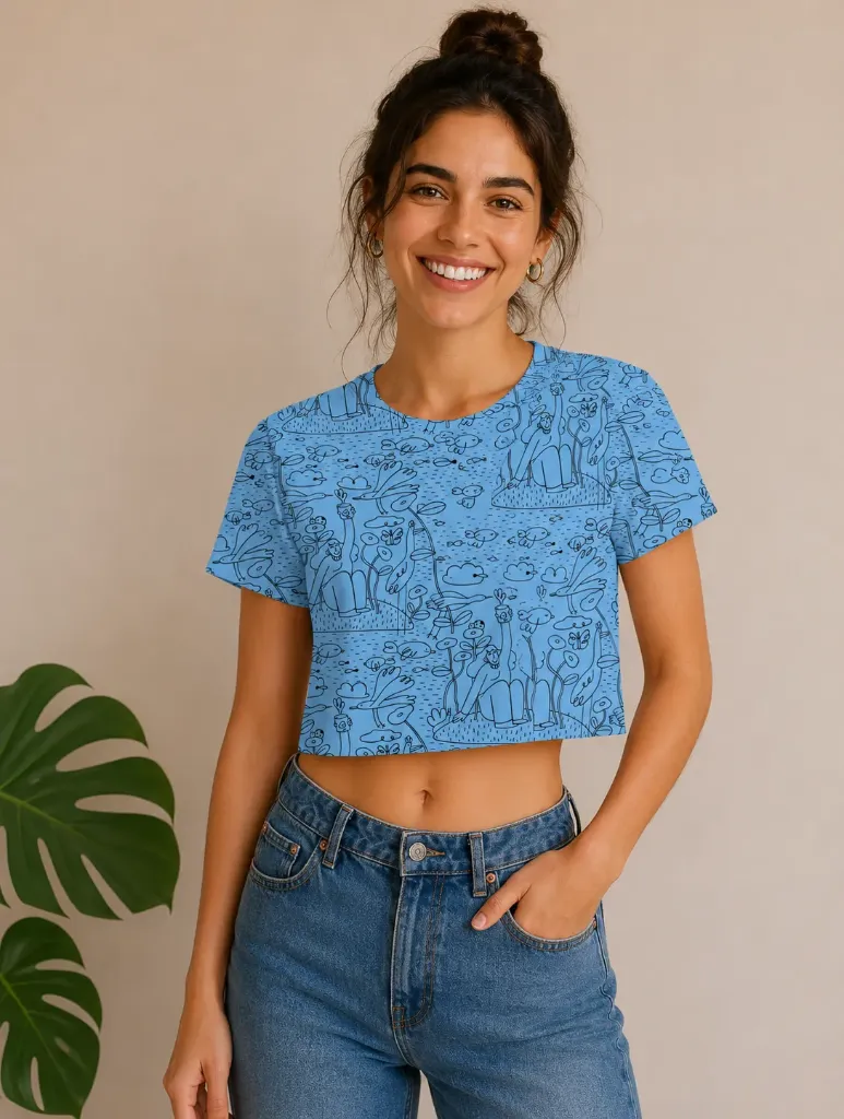 Island in the Sky Blue & Black Crop Tshirt (S)