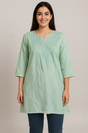 Sea Green Short Chikankari Kurti