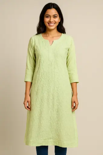 Floral Lime green Chikankari Kurti 