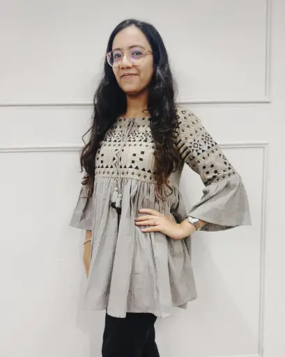 Grey Flared Embroidered Top